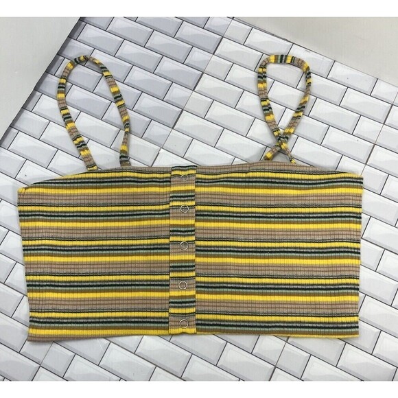 Olivaceous Striped Bandeau Tube Top Womens Snap Front Yellow S Boho - Picture 1 of 12